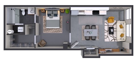 Floor plan for 1 bed, 1 bath, 534 sqft